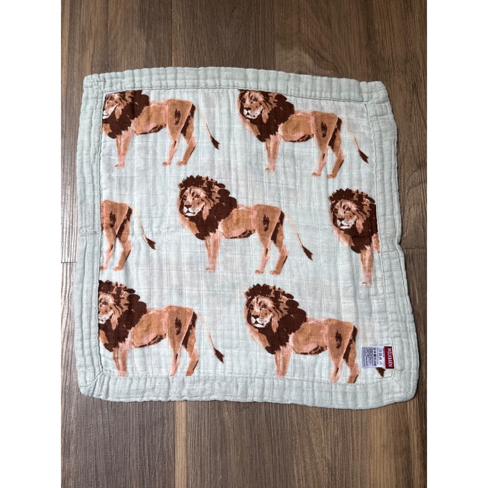 Milkbarn Lion Security Lovey Kids OS Light Blue Bamboo Cotton Muslin Blanket
